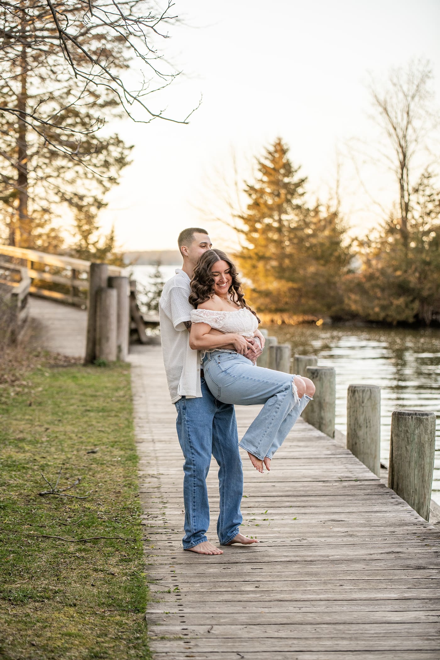 Casual engagement photo outfit inspiration photographed during an outdoor engagement session in Waukesha, Wisconsin.