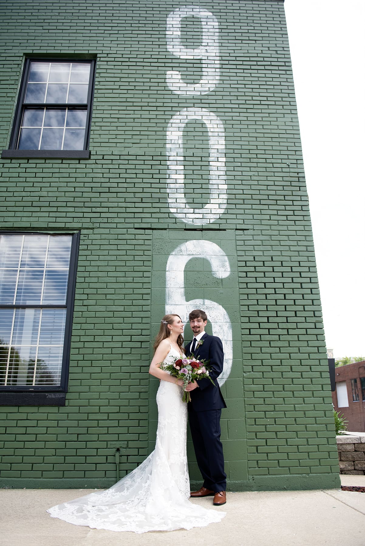 Bride and groom outside of the Ivy House wedding venue