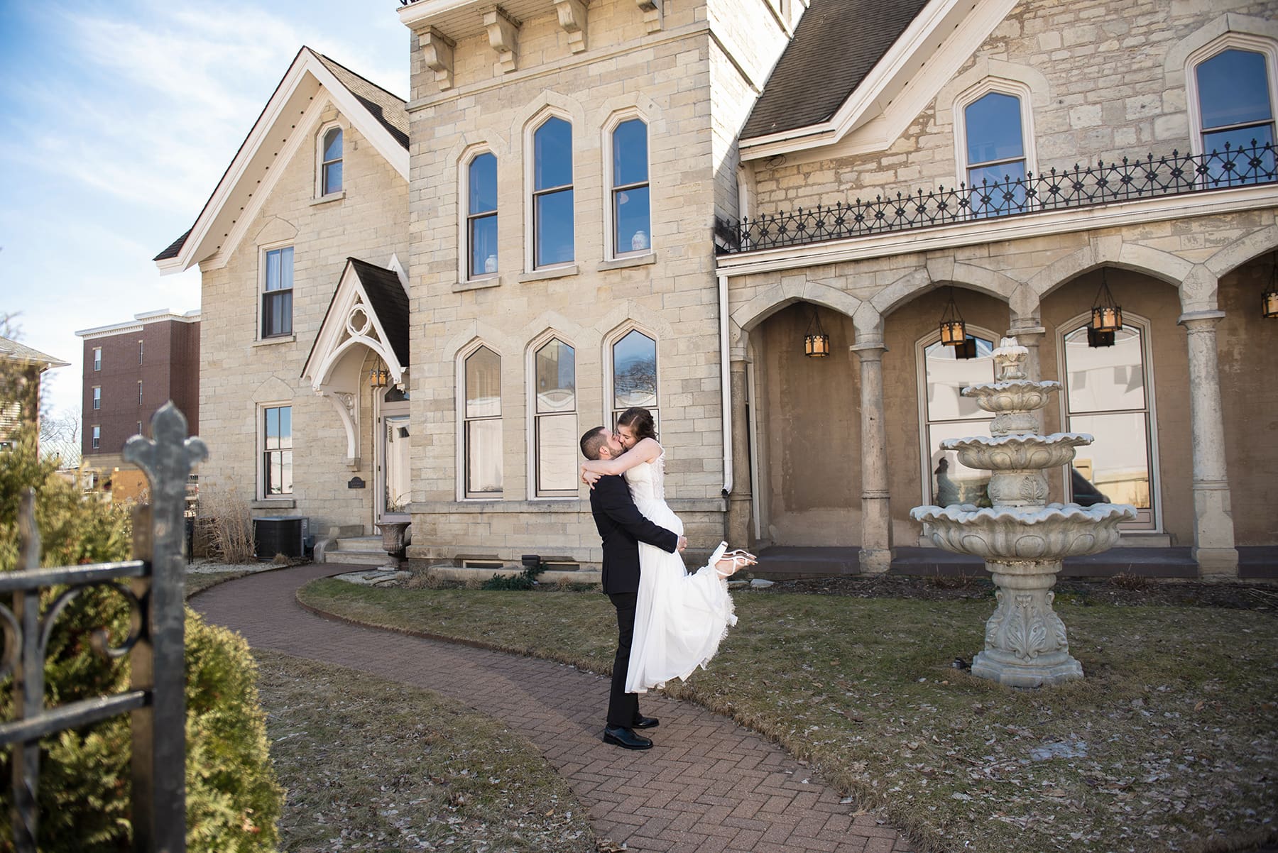 Bride and groom portraits taken in Milwaukee at a wedding venue in Wisconsin