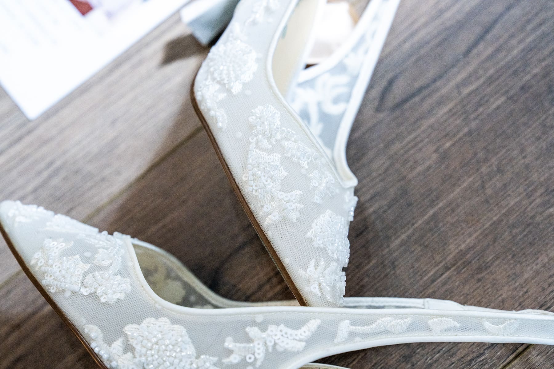Close up of bride's wedding shoes