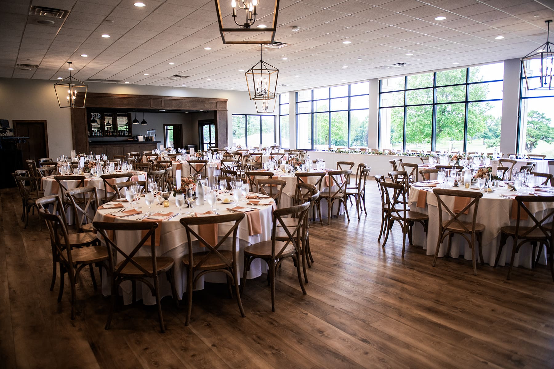Wedding reception all set for the day at the 1896 room in Lac La Belle