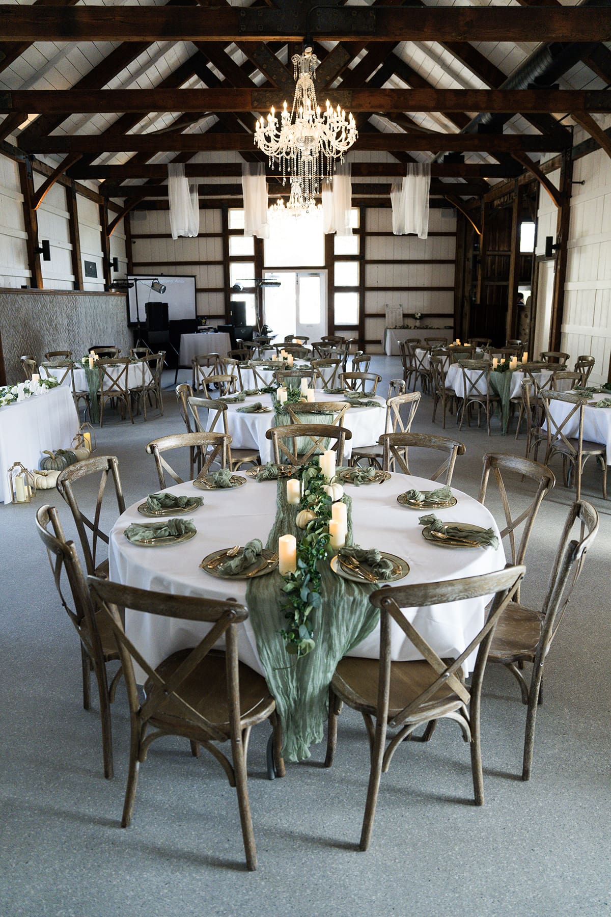 Indoor reception setup at Lilac Acres, a peaceful Southeast Wisconsin wedding venue