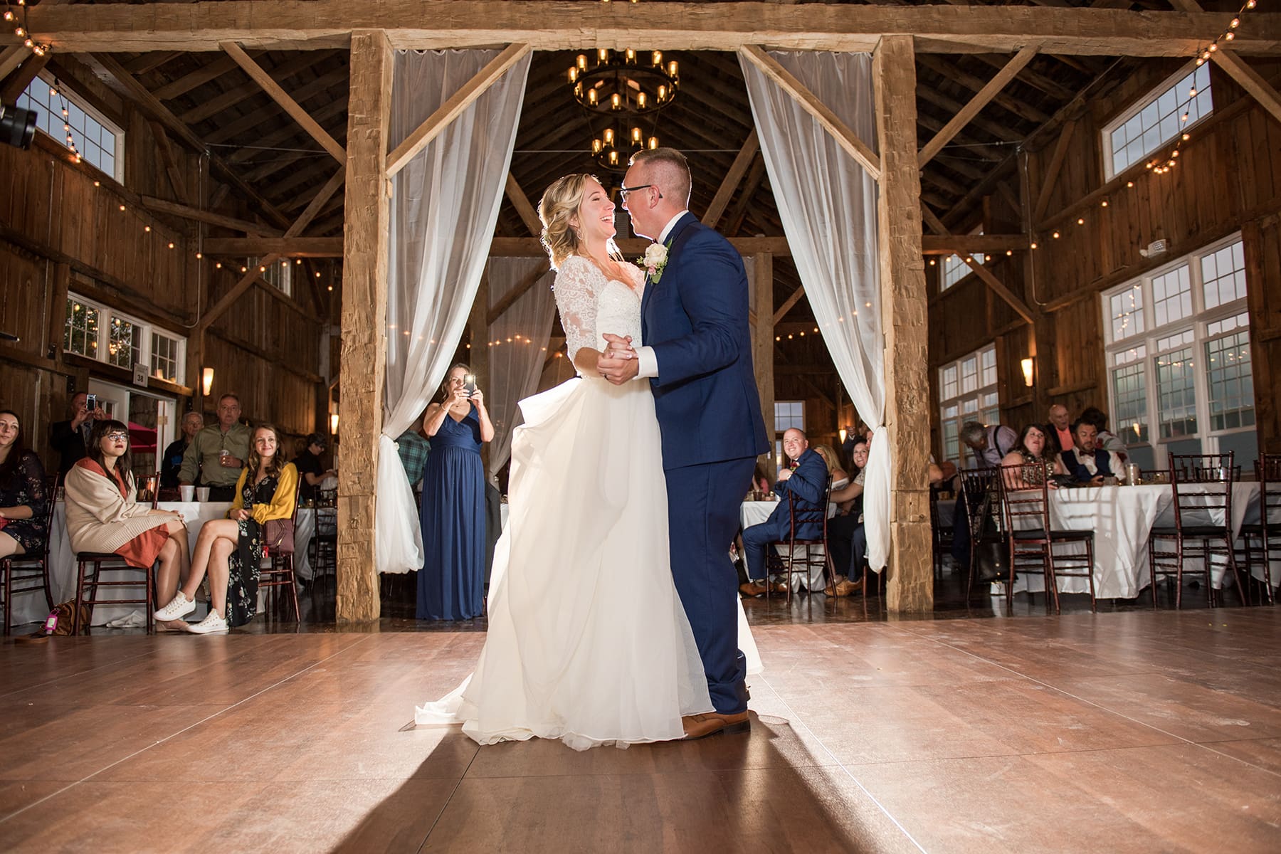 Newly weds first dance at the Cupola Barn, a scenic Southeast Wisconsin wedding venue