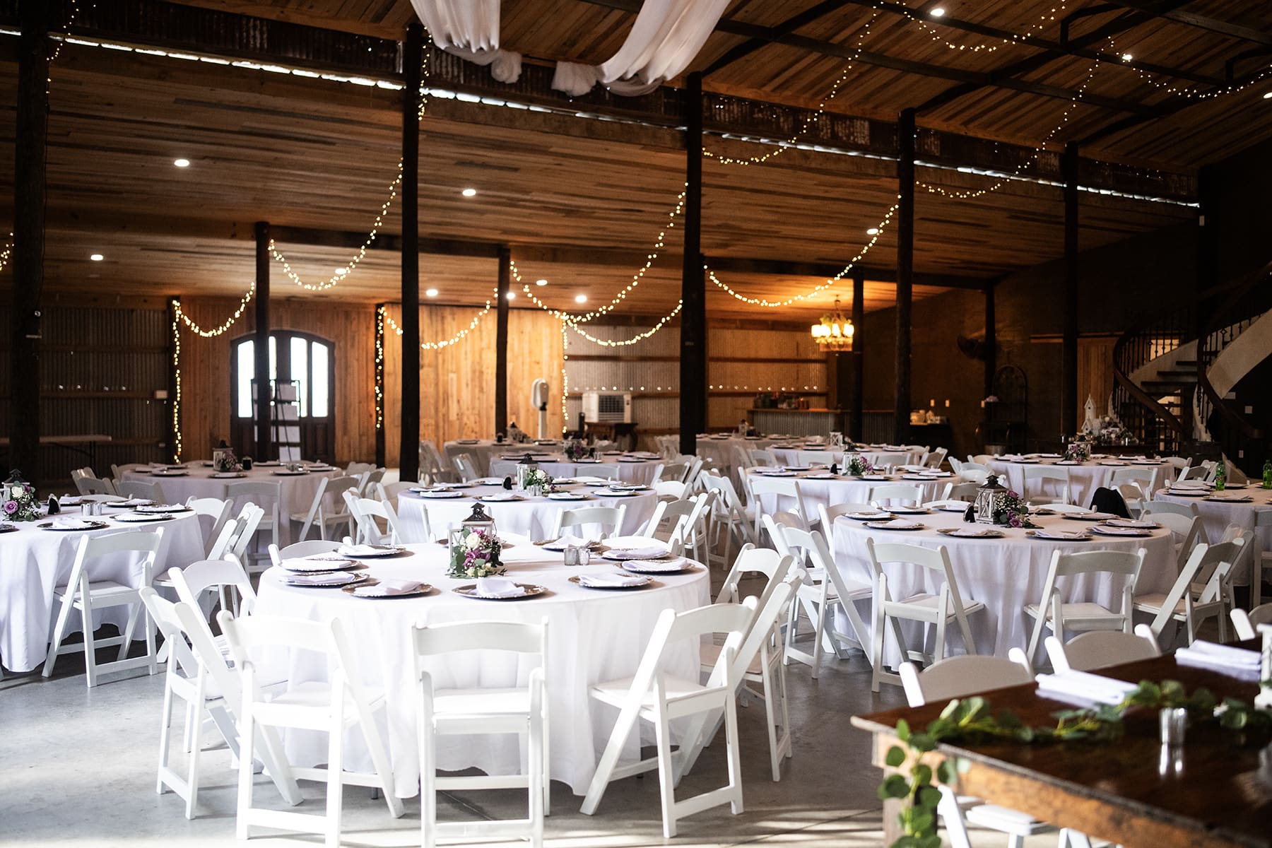 Rustic Wisconsin wedding venue all set up for the reception