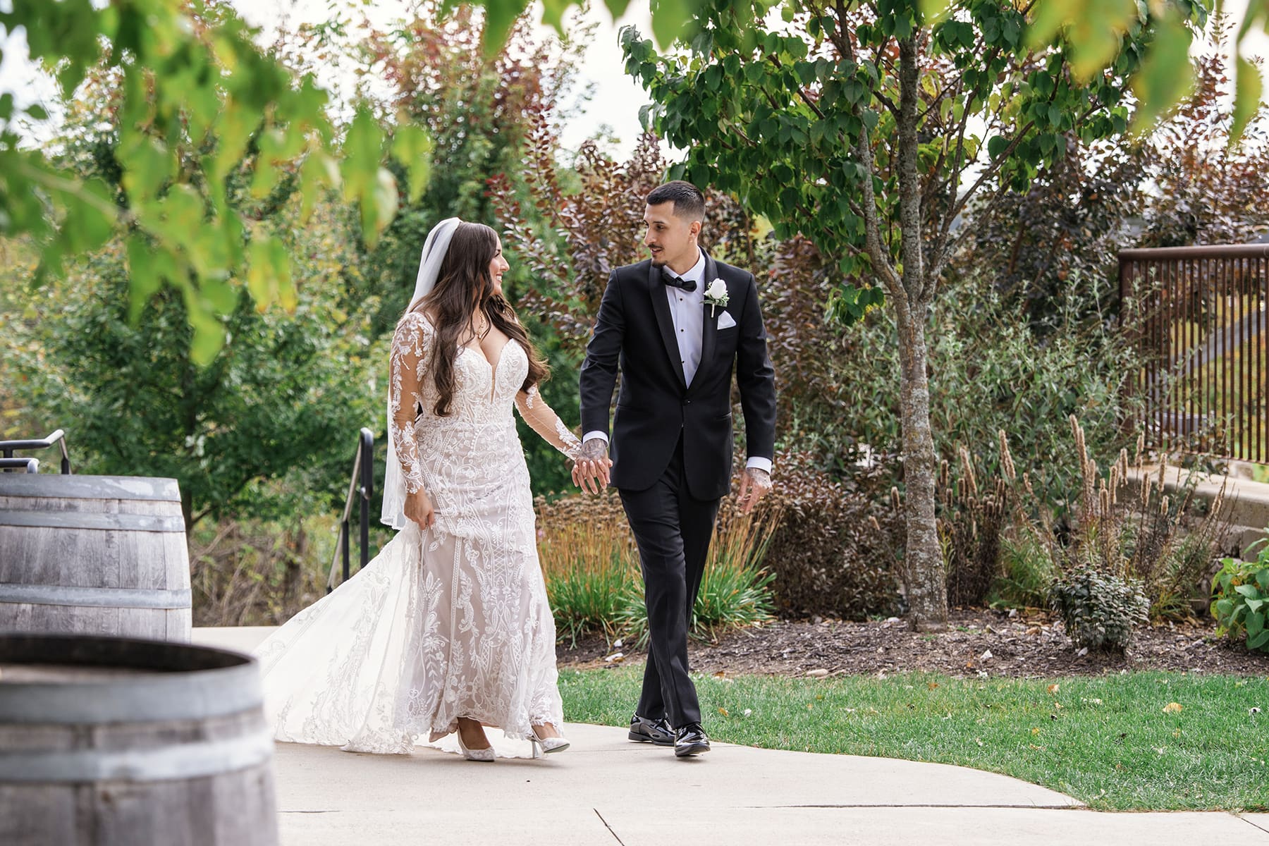 Waukesha groom and groom walking to WI wedding reception