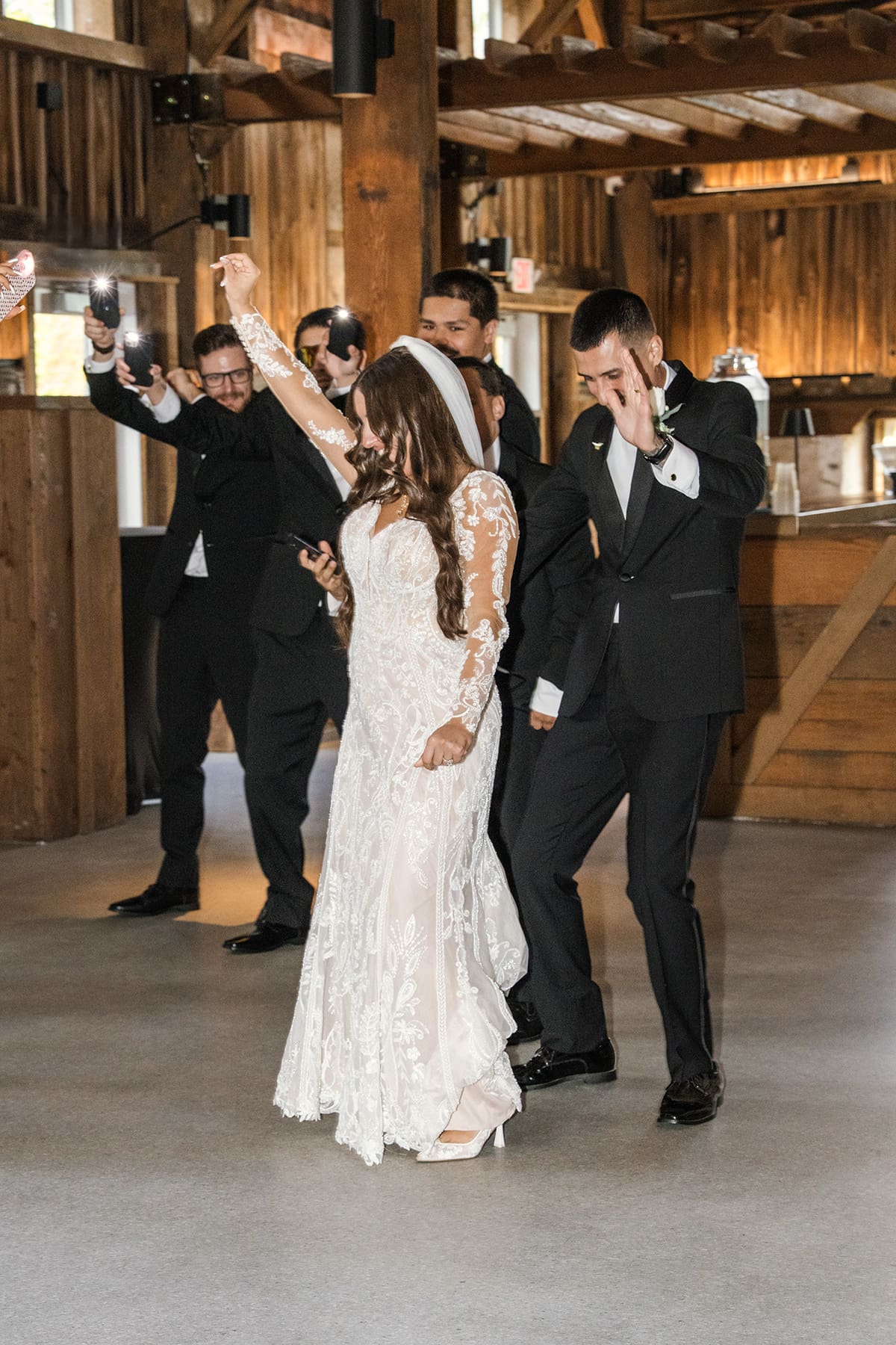Groom and bride dancing during grand entrance in Waukesha 