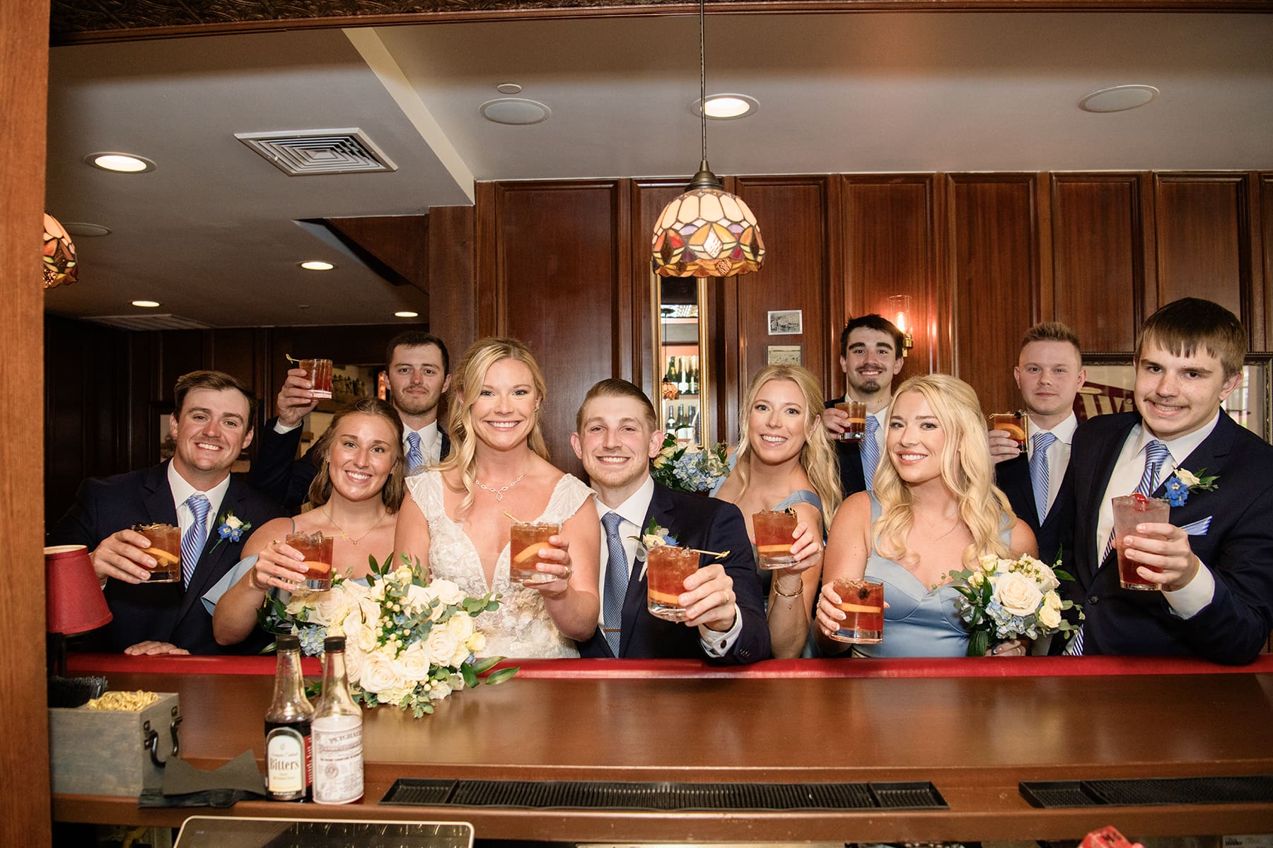 Wedding party toasting with the newly weds in Wisconsin