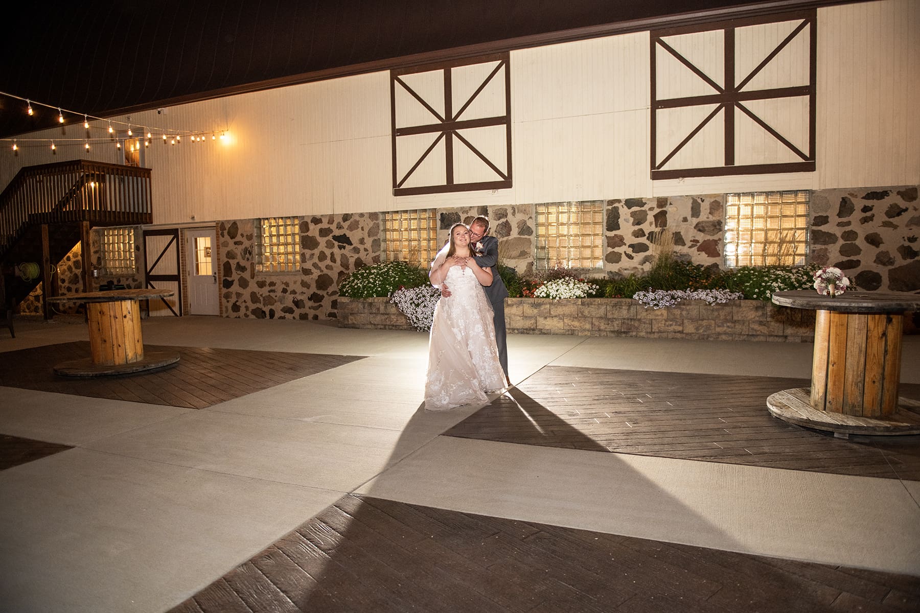 Wisconsin bride and groom embracing