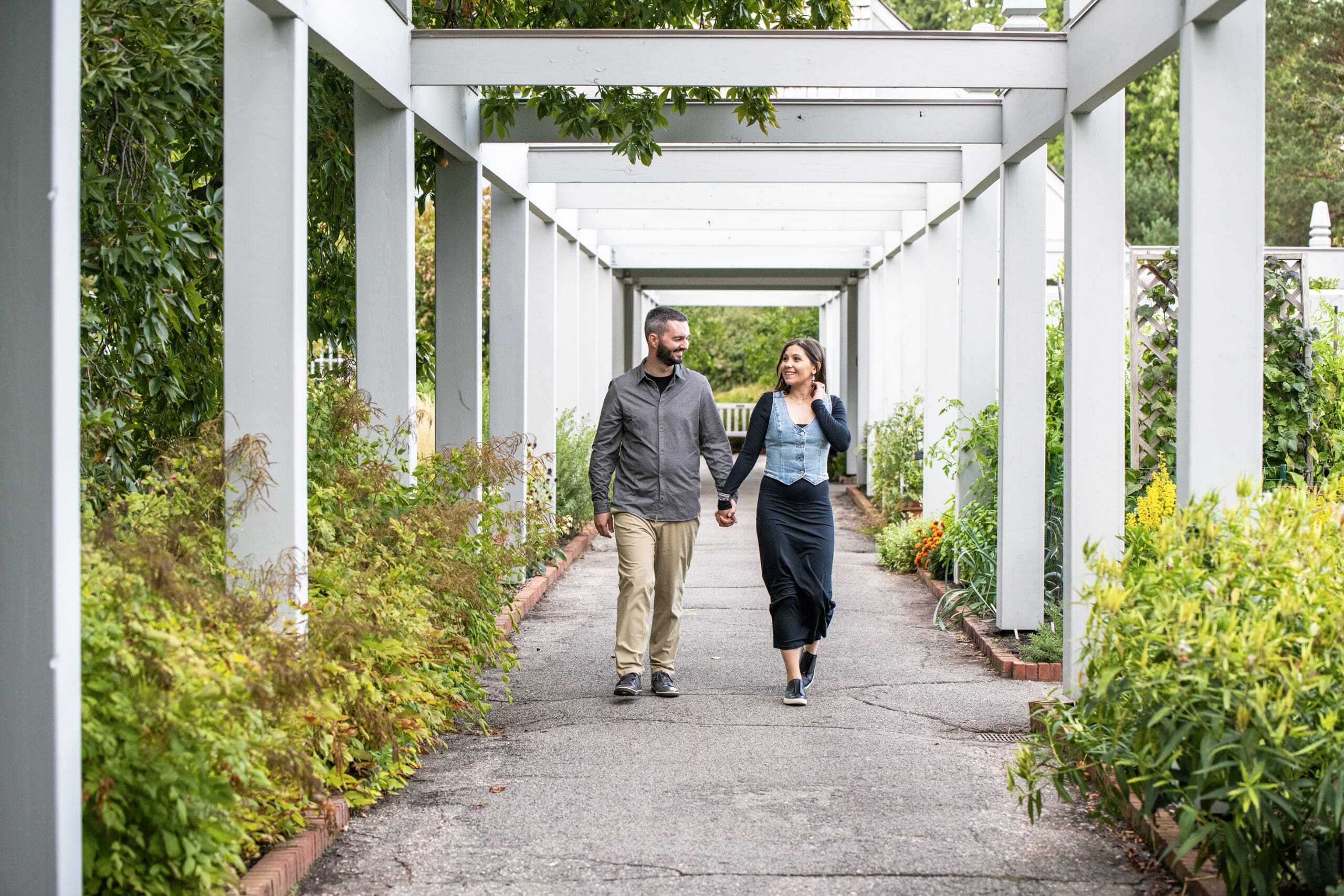Wisconsin couple walking through the park for their engagement photos
