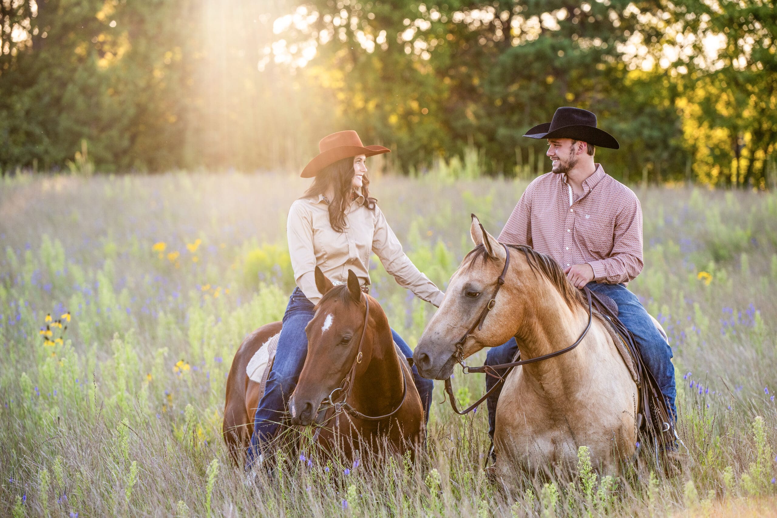 Wisconsin engaged couple on horseback for their photo session