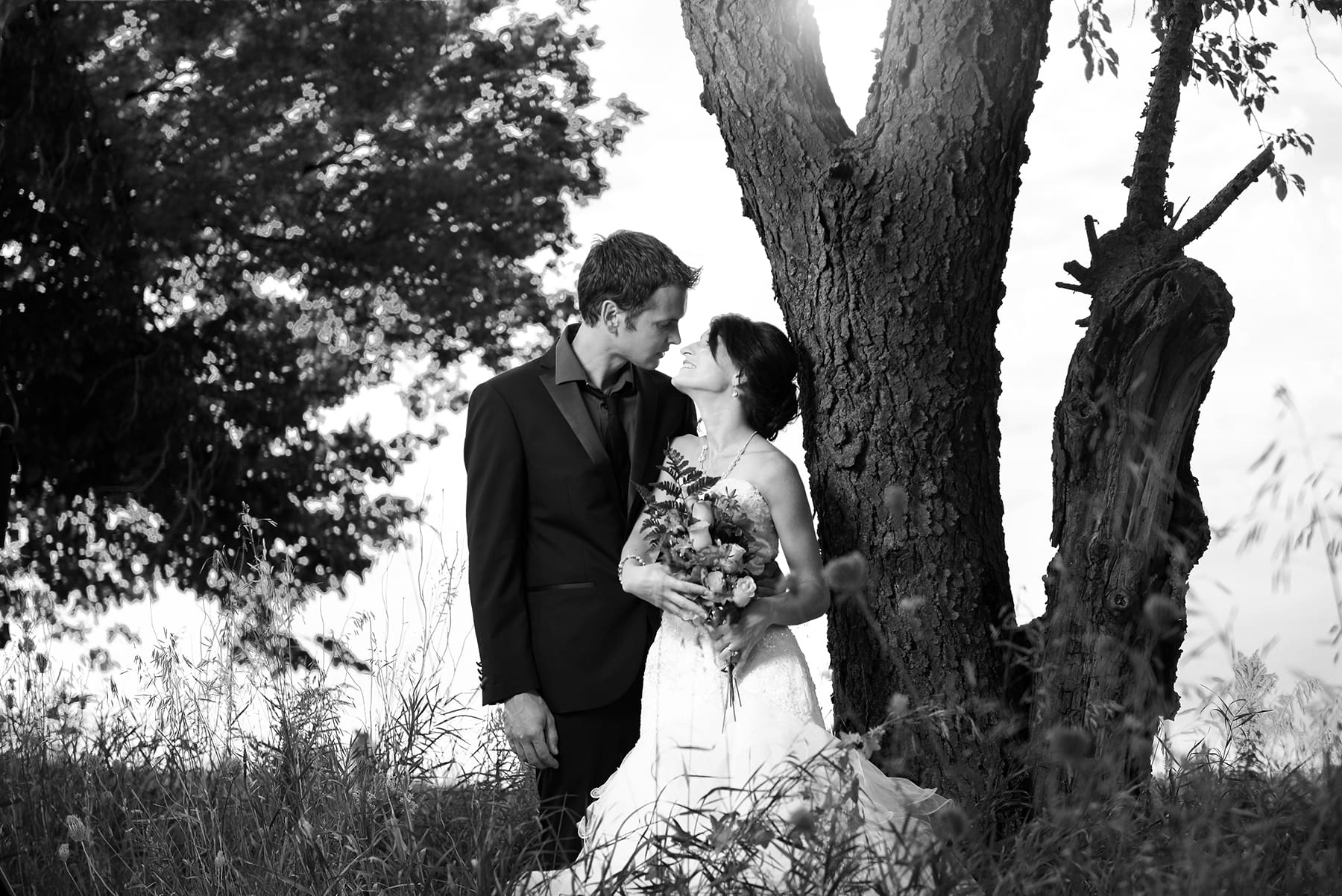 Wisconsin bride and groom sharing a moment at The Gardens Wedding Center